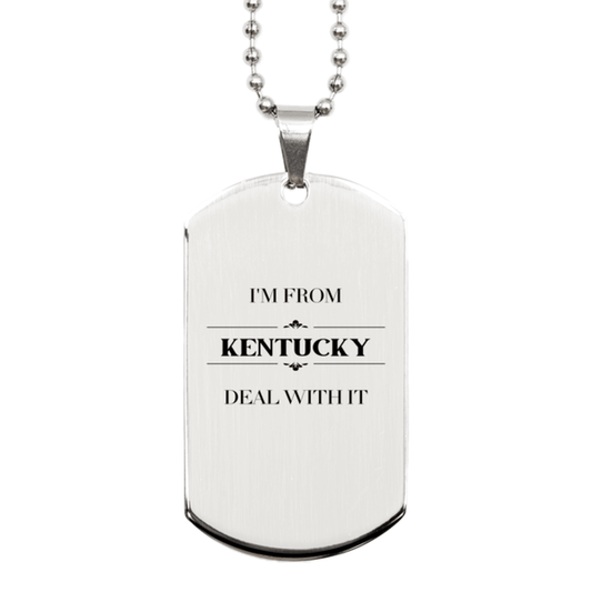 I'm from Kentucky, Deal with it, Proud Kentucky State Gifts, Kentucky Silver Dog Tag Gift Idea, Christmas Gifts for Kentucky People, Coworkers, Colleague - Mallard Moon Gift Shop