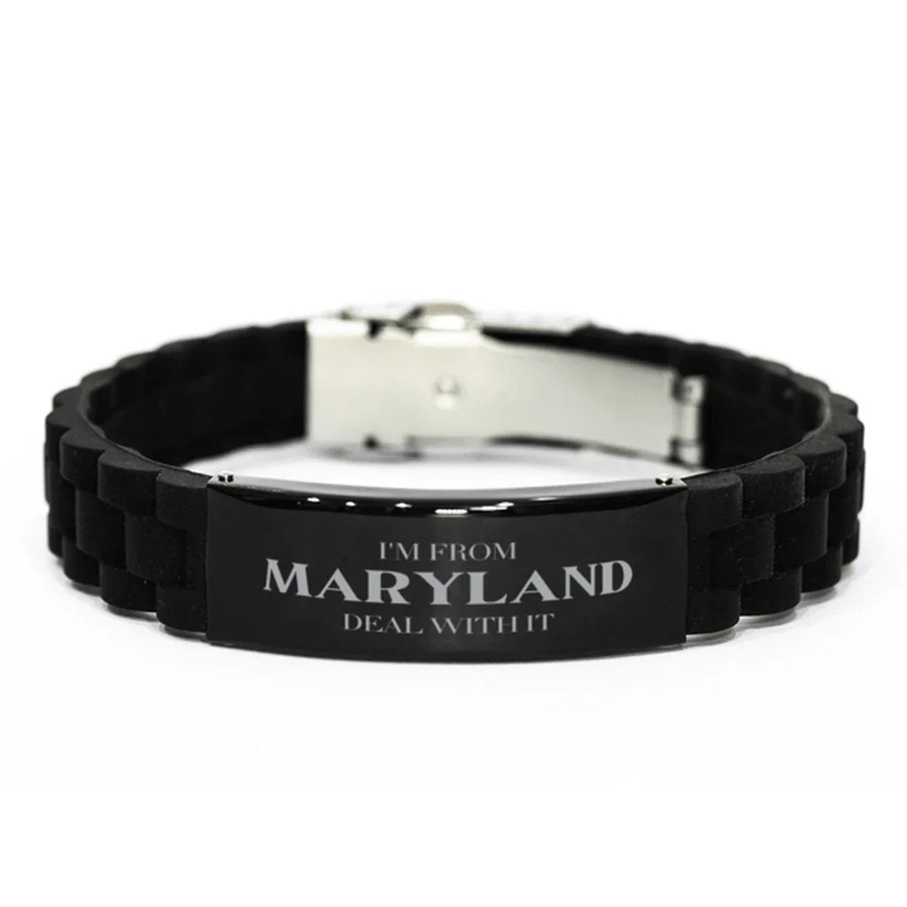 I'm from Maryland, Deal with it, Proud Maryland State Black Glidelock Clasp Bracelet Gift Idea