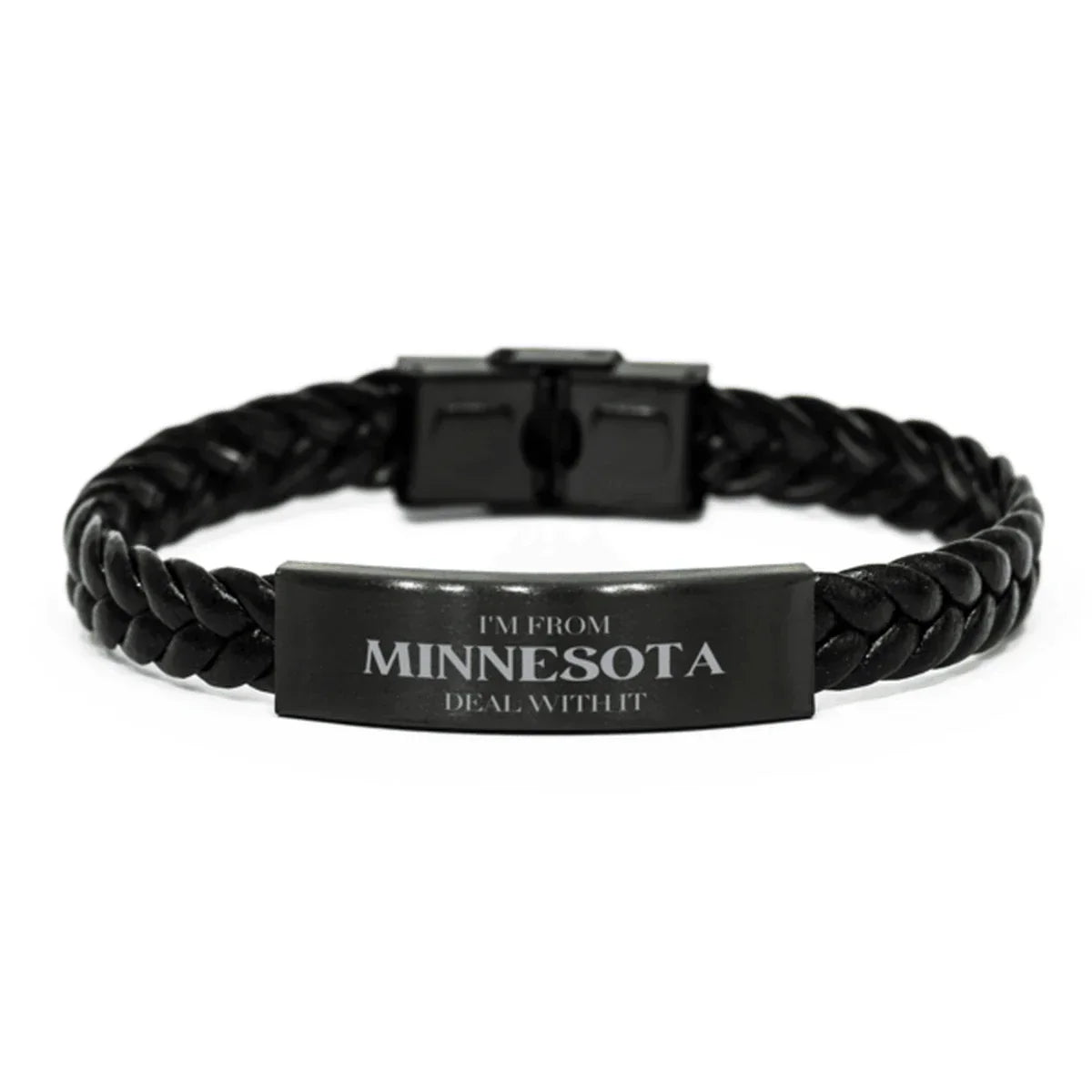 I'm from Minnesota, Deal with it, Proud Minnesota State Braided Leather Bracelet Gift Idea