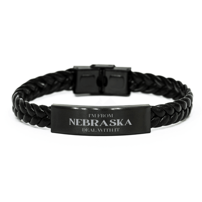 I'm from Nebraska, Deal with it, Proud Nebraska State Gifts, Nebraska Braided Leather Bracelet Gift Idea, Christmas Gifts for Nebraska People, Coworkers, Colleague - Mallard Moon Gift Shop