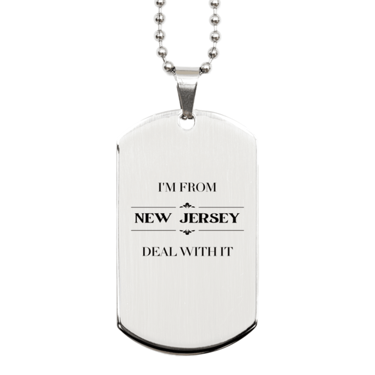 I'm from New Jersey, Deal with it, Proud New Jersey State Gifts, New Jersey Silver Dog Tag Gift Idea, Christmas Gifts for New Jersey People, Coworkers, Colleague - Mallard Moon Gift Shop