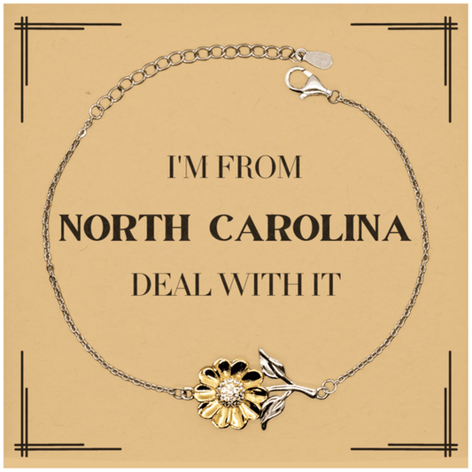 I'm from North Carolina, Deal with it, Proud North Carolina State Gifts, North Carolina Sunflower Bracelet Gift Idea, Christmas Gifts for North Carolina People, Coworkers, Colleague - Mallard Moon Gift Shop