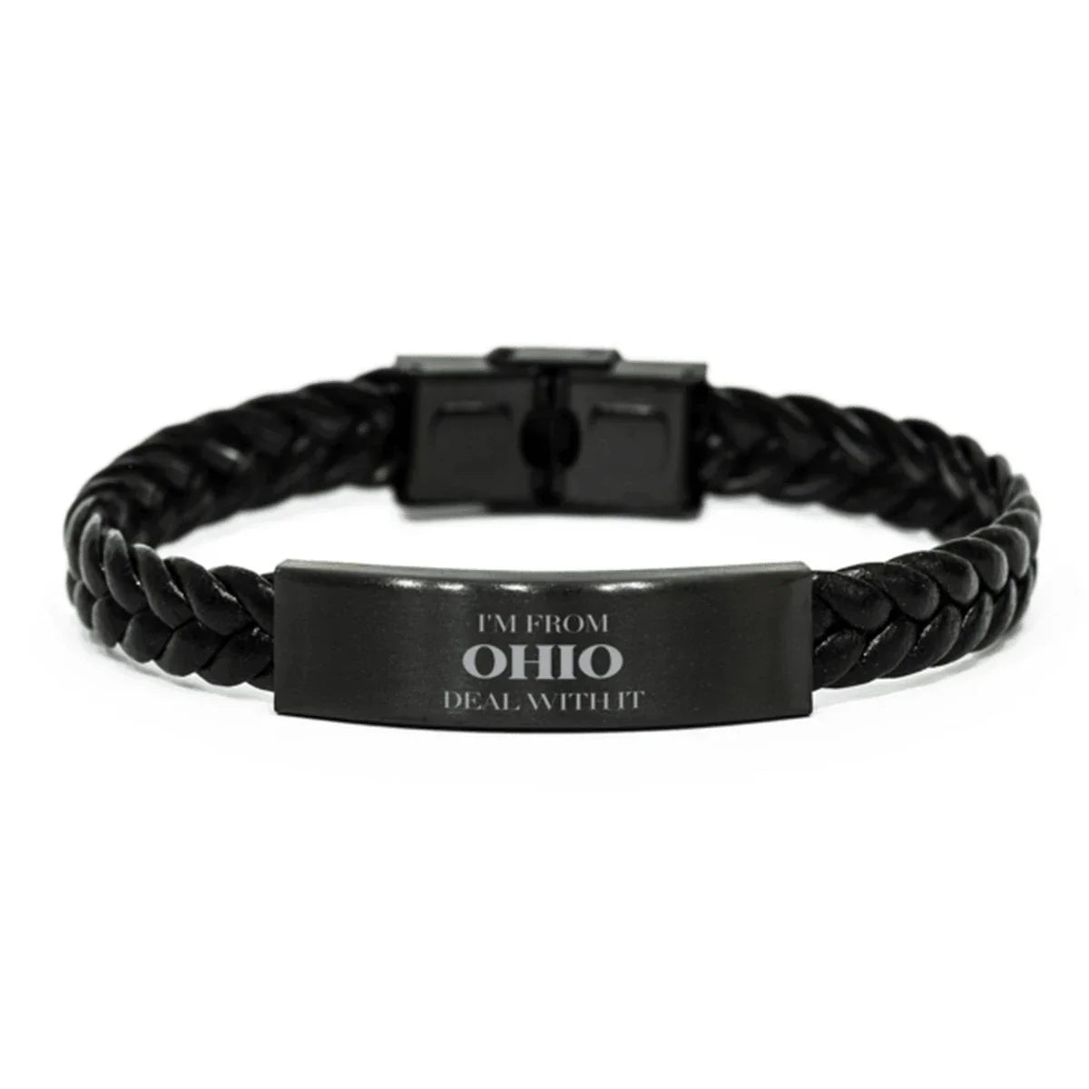I'm from Ohio, Deal with it, Proud Ohio State Braided Leather Bracelet Gift Idea