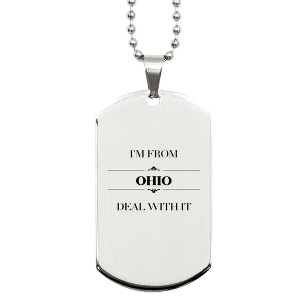 I'm from Ohio, Deal with it, Proud Ohio State Silver Dog Tag Gift Necklace Idea