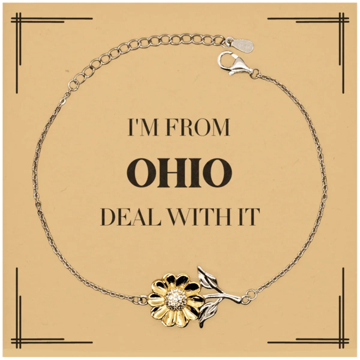 I'm from Ohio, Deal with it, Proud Ohio State Gifts, Ohio Sunflower Bracelet Gift Idea, Christmas Gifts for Ohio People, Coworkers, Colleague