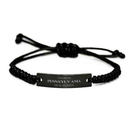 I'm from Pennsylvania, Deal with it, Proud Pennsylvania State Gifts, Pennsylvania Black Rope Bracelet Gift Idea, Christmas Gifts for Pennsylvania People, Coworkers, Colleague - Mallard Moon Gift Shop