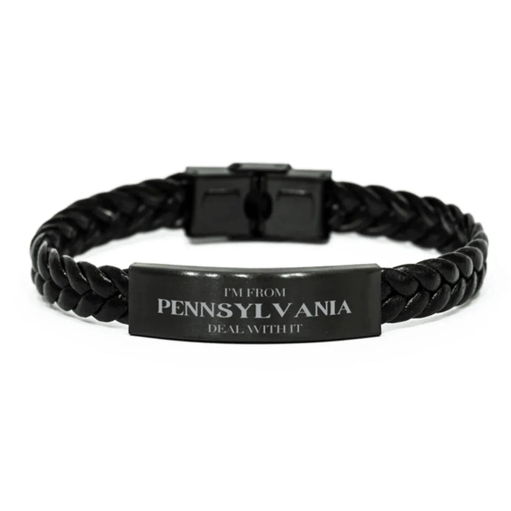 I'm from Pennsylvania, Deal with it, Proud Pennsylvania State Braided Leather Bracelet Gift Idea