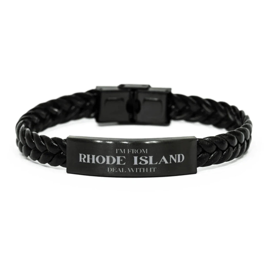 I'm from Rhode Island, Deal with it, Proud Rhode Island State Braided Leather Bracelet Gift Idea