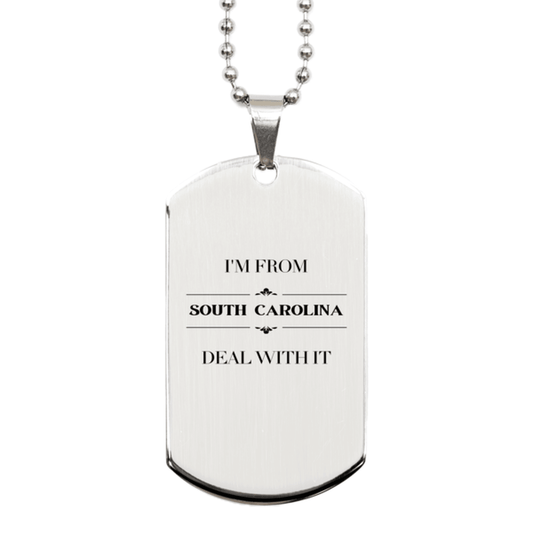 I'm from South Carolina, Deal with it, Proud South Carolina State Gifts, South Carolina Silver Dog Tag Gift Idea, Christmas Gifts for South Carolina People, Coworkers, Colleague - Mallard Moon Gift Shop