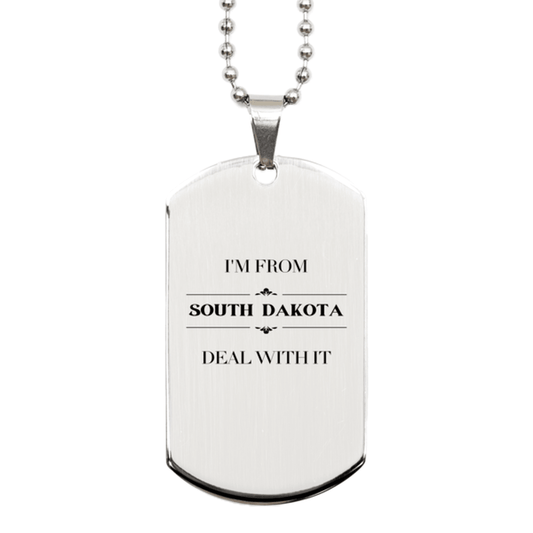I'm from South Dakota, Deal with it, Proud South Dakota State Gifts, South Dakota Silver Dog Tag Gift Idea, Christmas Gifts for South Dakota People, Coworkers, Colleague - Mallard Moon Gift Shop