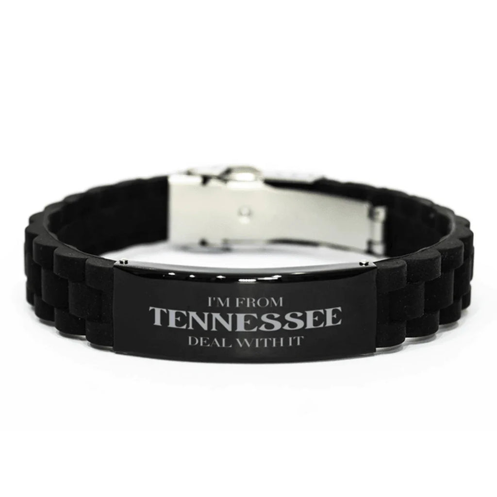 I'm from Tennessee, Deal with it, Proud Tennessee State Black Glidelock Clasp Bracelet Gift Idea