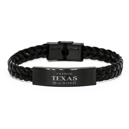 I'm from Texas, Deal with it, Proud Texas State Gifts, Texas Braided Leather Bracelet Gift Idea, Christmas Gifts for Texas People, Coworkers, Colleague - Mallard Moon Gift Shop