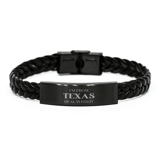 I'm from Texas, Deal with it, Proud Texas State Gifts, Texas Braided Leather Bracelet Gift Idea, Christmas Gifts for Texas People, Coworkers, Colleague - Mallard Moon Gift Shop
