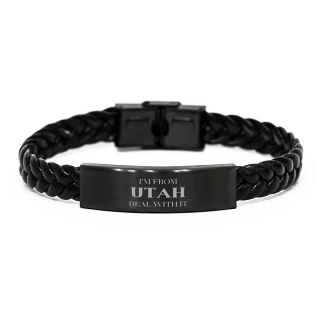 I'm from Utah, Deal with it, Proud Utah State Braided Leather Bracelet Gift Idea