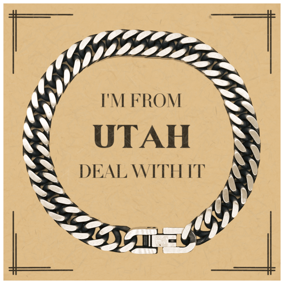 I'm from Utah, Deal with it, Proud Utah State Gifts, Utah Cuban Link Chain Bracelet Gift Idea, Christmas Gifts for Utah People, Coworkers, Colleague - Mallard Moon Gift Shop