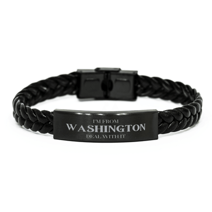 I'm from Washington, Deal with it, Proud Washington State Gifts, Washington Braided Leather Bracelet Gift Idea, Christmas Gifts for Washington People, Coworkers, Colleague - Mallard Moon Gift Shop