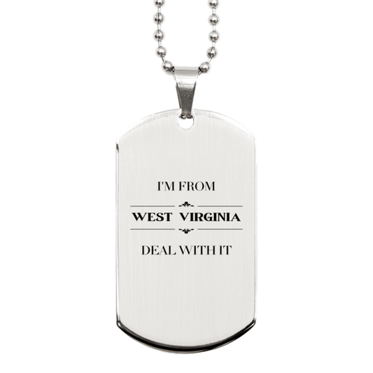 I'm from West Virginia, Deal with it, Proud West Virginia State Gifts, West Virginia Silver Dog Tag Gift Idea, Christmas Gifts for West Virginia People, Coworkers, Colleague - Mallard Moon Gift Shop