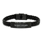 I'm from Wisconsin, Deal with it, Proud Wisconsin State Braided Leather Bracelet Gift Idea