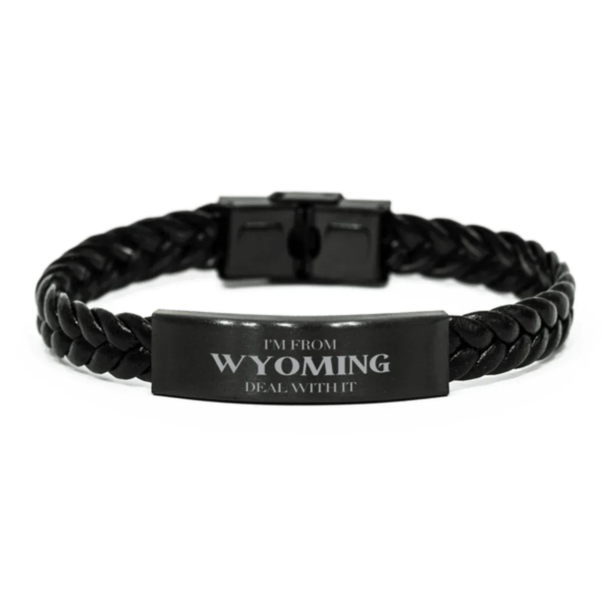 I'm from Wyoming, Deal with it, Proud Wyoming State Braided Leather Bracelet Gift Idea