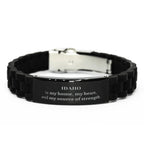 Idaho is my home Gifts, Lovely Idaho Birthday Christmas Black Glidelock Clasp Bracelet For People from Idaho, Men, Women, Friends