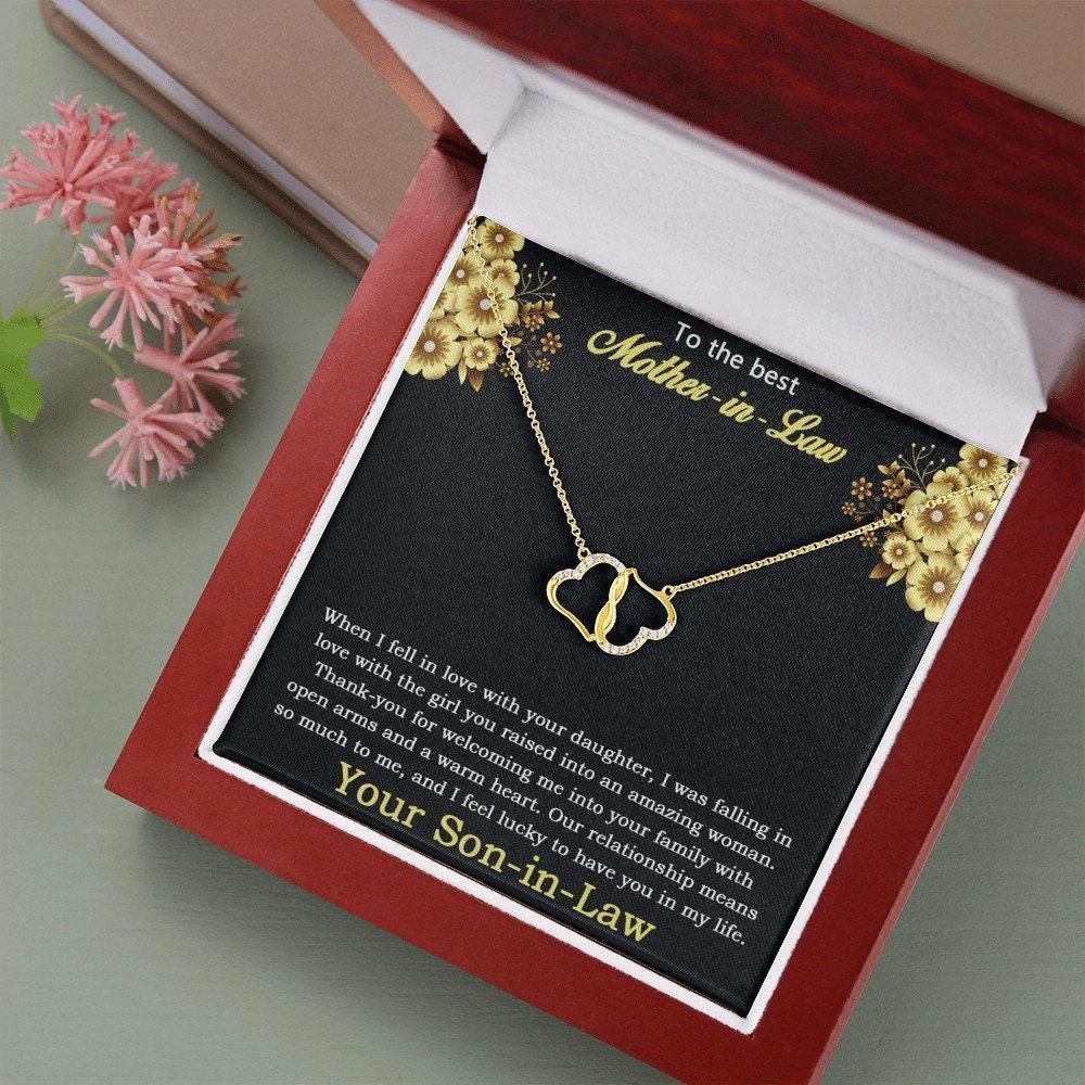 Gift for Mother-in-Law from Son-in-Law Gold Heart and Real Diamond Pendant Necklace