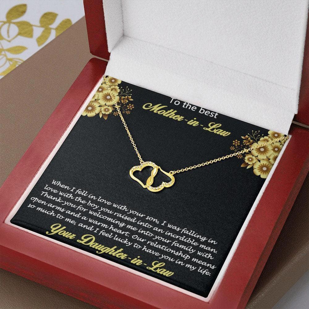 Gift for Mother-in-Law from Daughter-in-Law Gold Heart Pendant Necklace with Real Diamonds Custom Message Card