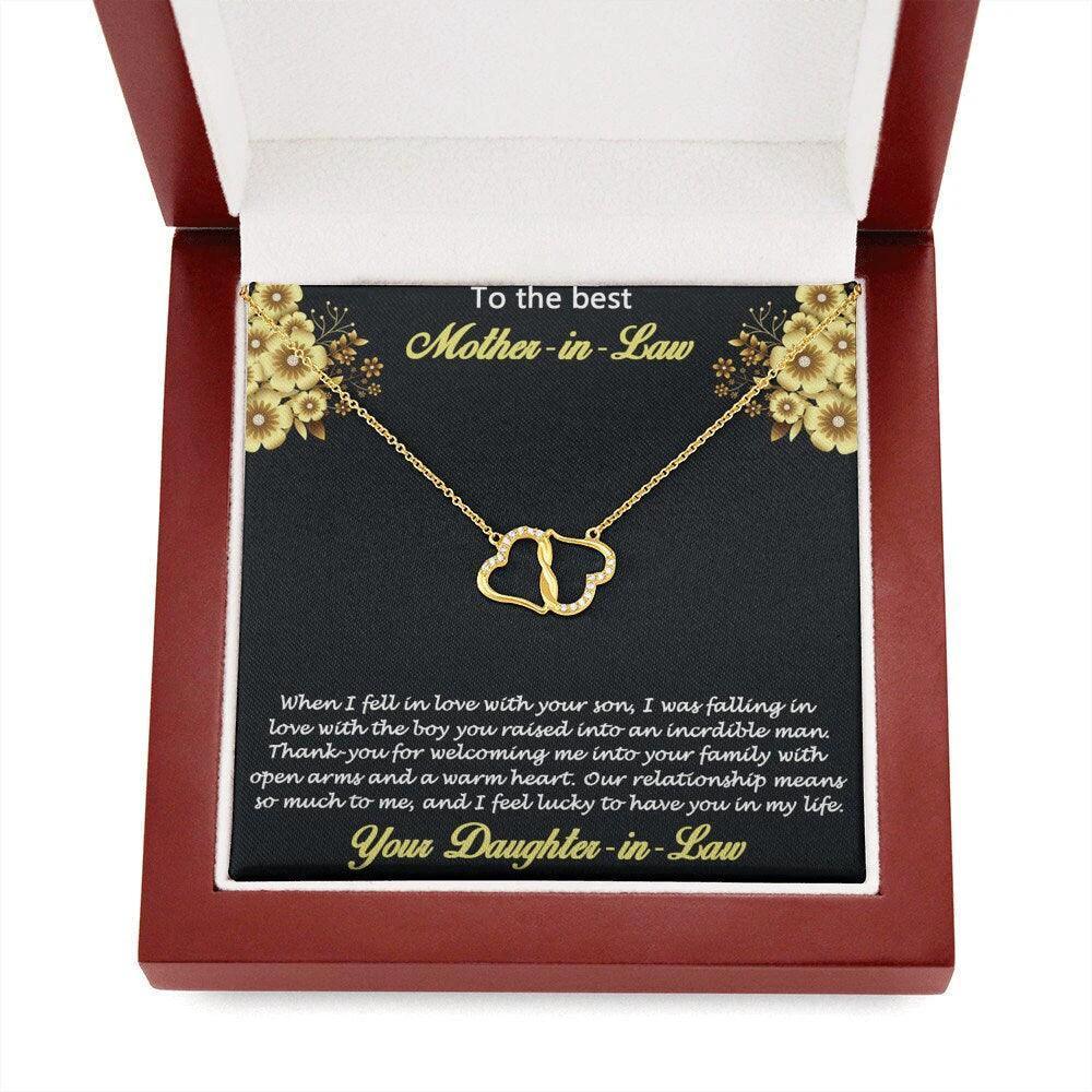 Gift for Mother-in-Law from Daughter-in-Law Gold Heart Pendant Necklace with Real Diamonds Custom Message Card