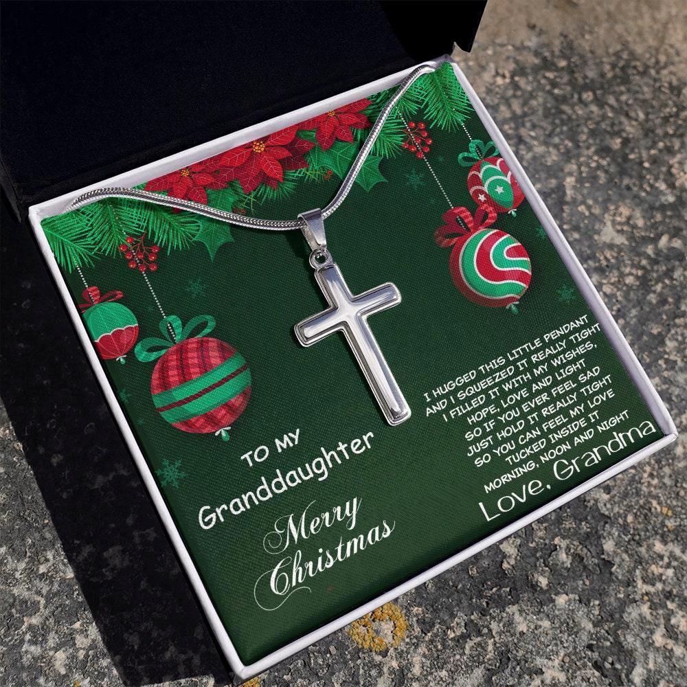 Personalized Granddaughter Christmas Cross Pendant Necklace