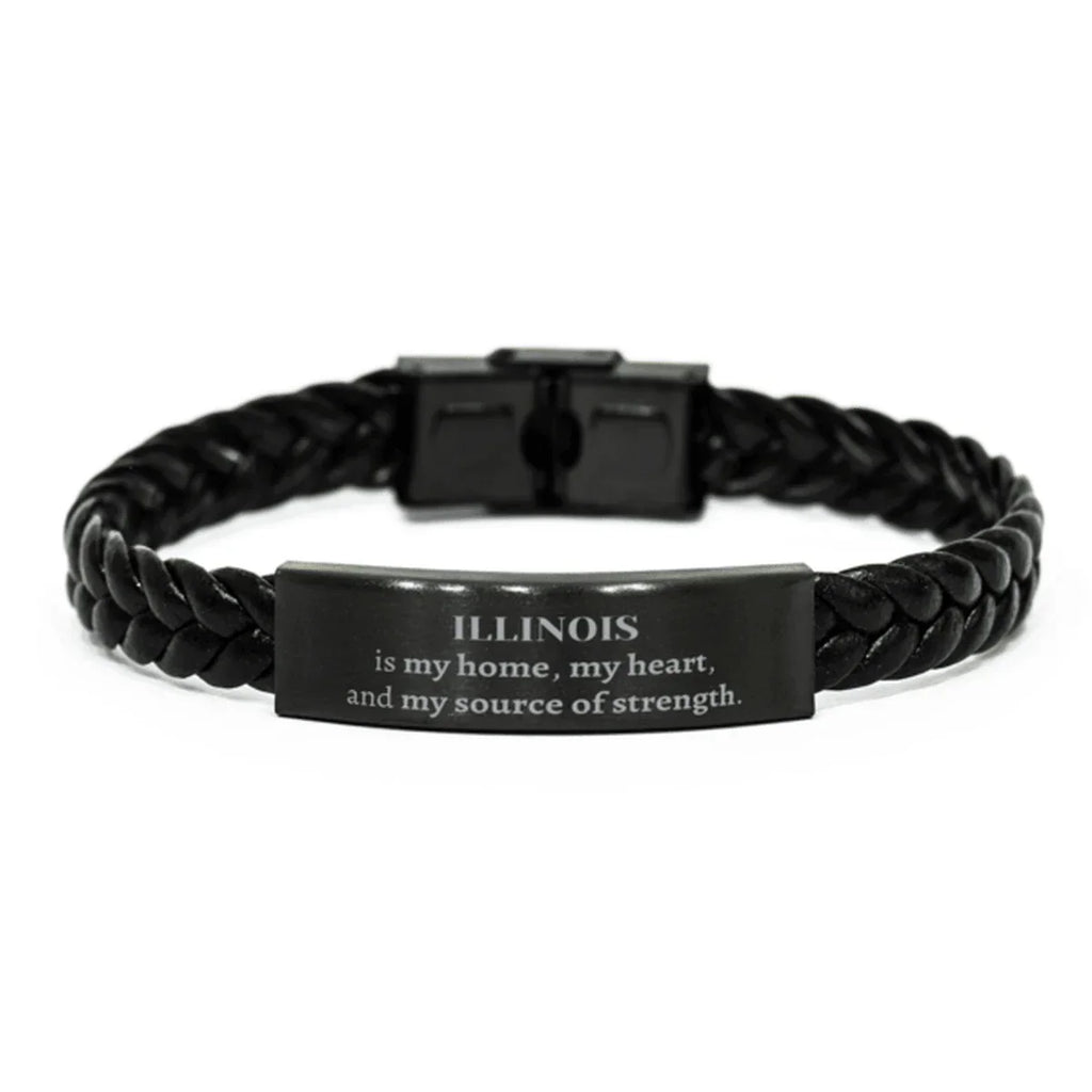 Illinois is my home Gifts, Lovely Illinois Birthday Christmas Braided Leather Bracelet For People from Illinois, Men, Women, Friends