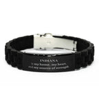 Indiana is my home Gifts, Lovely Indiana Birthday Christmas Black Glidelock Clasp Bracelet For People from Indiana, Men, Women, Friends