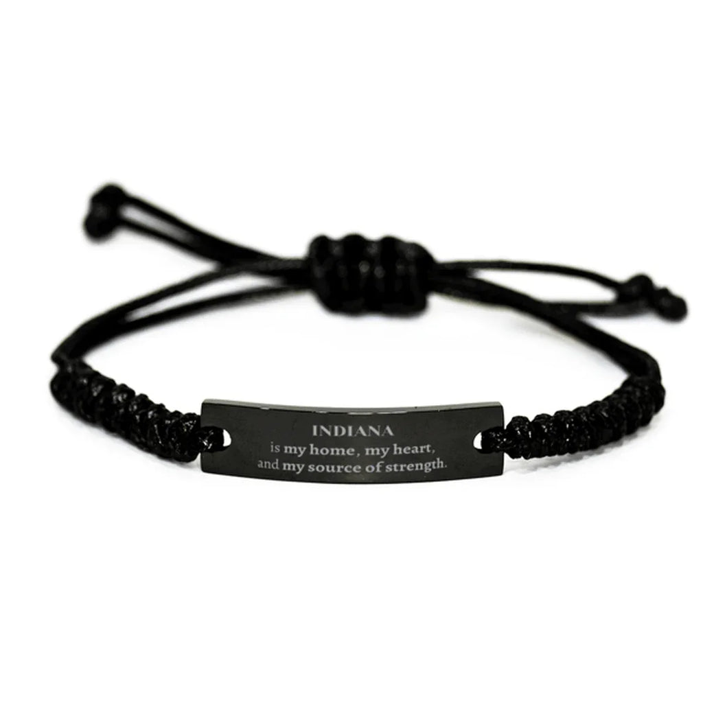 Indiana is my home, My Heart and My Source of Strength Black Rope Bracelet