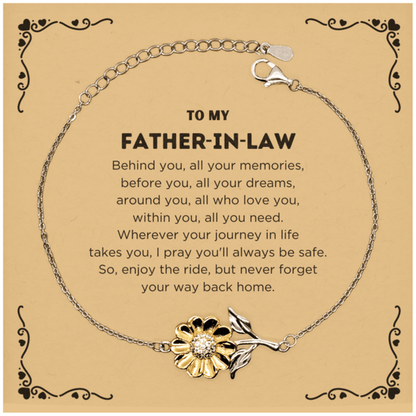 Inspirational Father-In-Law Sunflower Bracelet - Behind you, all your Memories, Before you, all your Dreams - Birthday, Christmas Holiday Gifts - Mallard Moon Gift Shop