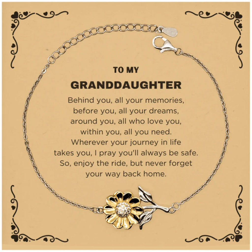 Inspirational Granddaughter Sunflower Bracelet - Behind you, all your Memories, Before you, all your Dreams - Birthday, Christmas Holiday Gifts