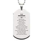 Inspirational Grandson Engraved Silver Dog Tag Necklace - Behind you, all your Memories, Before you, all your Dreams - Birthday, Christmas Holiday Gifts