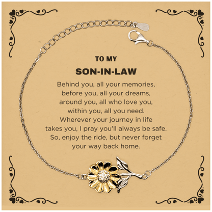 Inspirational Son-In-Law Sunflower Bracelet - Behind you, all your Memories, Before you, all your Dreams - Birthday, Christmas Holiday Gifts - Mallard Moon Gift Shop