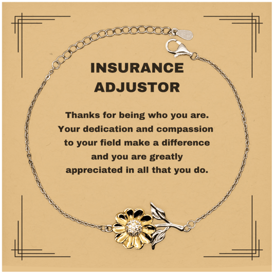 Insurance Adjustor Sunflower Bracelet - Thanks for being who you are - Birthday Christmas Jewelry Gifts Coworkers Colleague Boss - Mallard Moon Gift Shop