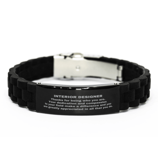 Interior Designer Black Glidelock Clasp Engraved Bracelet - Thanks for being who you are - Birthday Christmas Jewelry Gifts Coworkers Colleague Boss - Mallard Moon Gift Shop