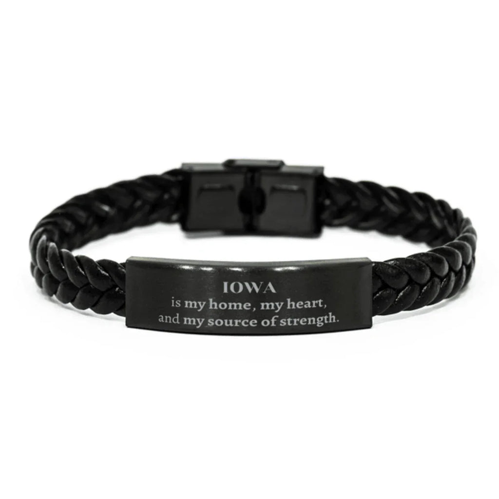 Iowa is my home Gifts, Lovely Iowa Birthday Christmas Braided Leather Bracelet For People from Iowa, Men, Women, Friends