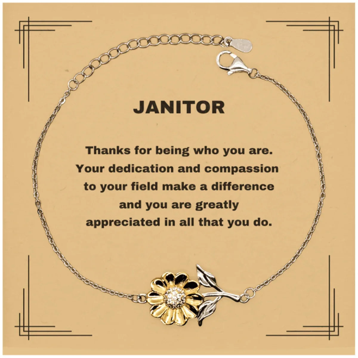 Janitor Sunflower Bracelet - Thanks for being who you are - Birthday Christmas Jewelry Gifts Coworkers Colleague Boss