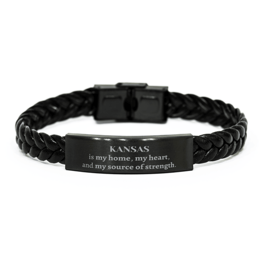 Kansas is my home Gifts, Lovely Kansas Birthday Christmas Braided Leather Bracelet For People from Kansas, Men, Women, Friends - Mallard Moon Gift Shop