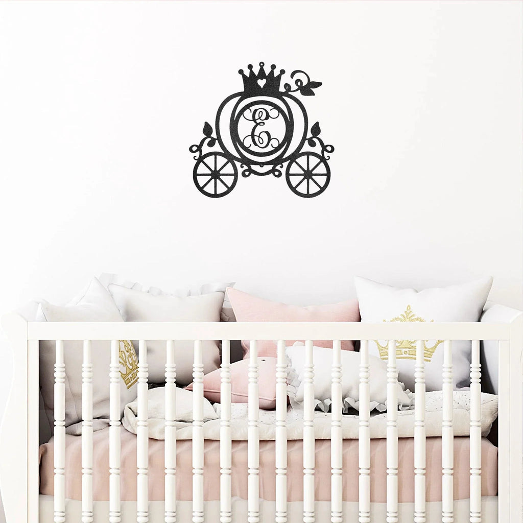 Cinderella Princess Pumpkin Carriage Custom Initial Metal Art Wall Sign Decor