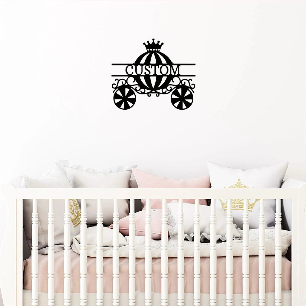 Princess Cinderella Pumpkin Carriage Custom Name Metal Art Wall Sign