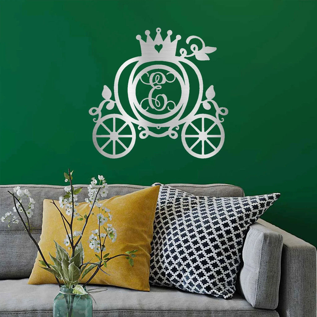 Cinderella Princess Pumpkin Carriage Custom Initial Metal Art Wall Sign Decor
