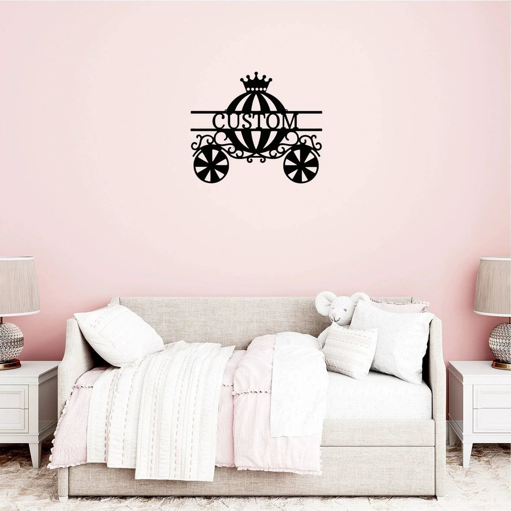 Princess Cinderella Pumpkin Carriage Custom Name Metal Art Wall Sign