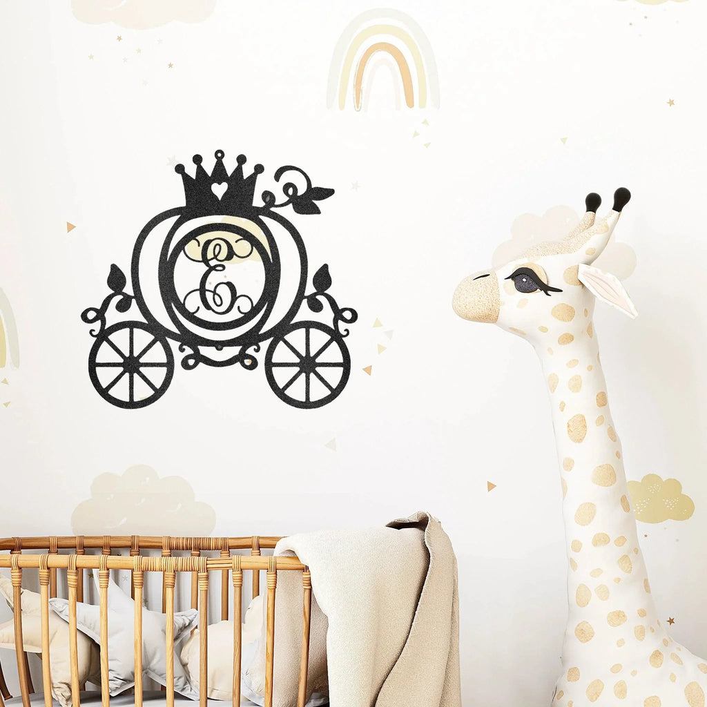 Cinderella Princess Pumpkin Carriage Custom Initial Metal Art Wall Sign Decor