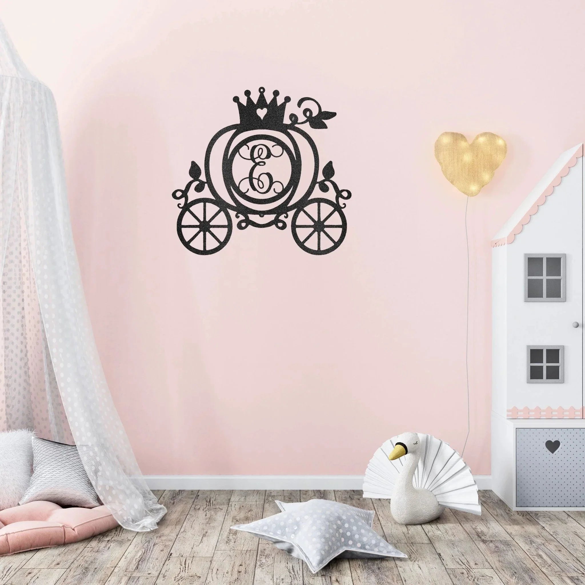 Cinderella Princess Pumpkin Carriage Custom Initial Metal Art Wall Sign Decor