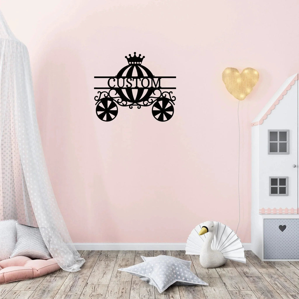 Princess Cinderella Pumpkin Carriage Custom Name Metal Art Wall Sign
