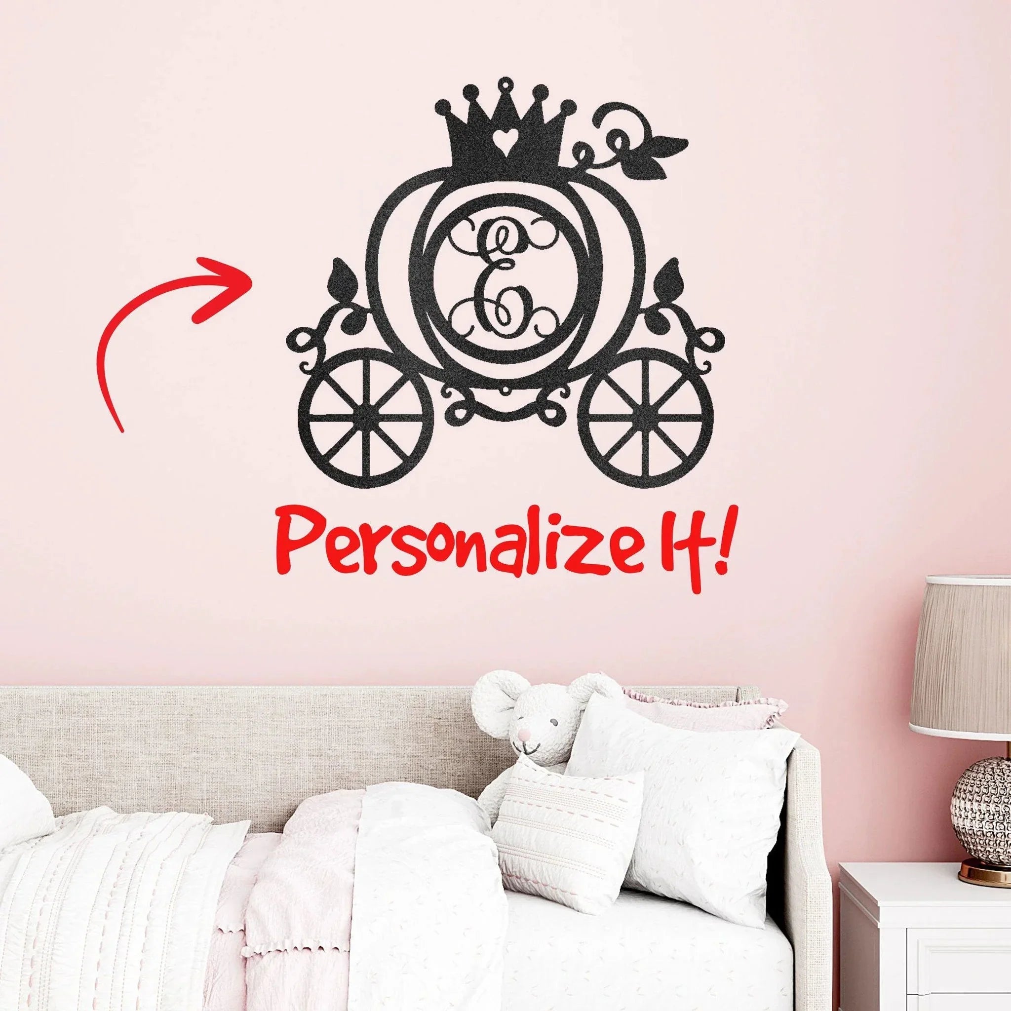 Cinderella Princess Pumpkin Carriage Custom Initial Metal Art Wall Sign Decor
