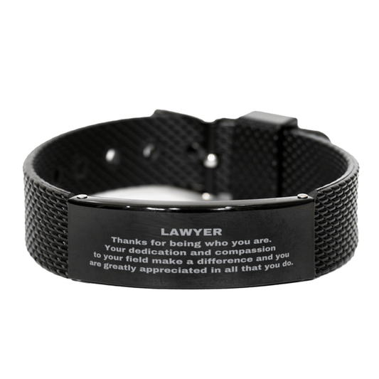 Lawyer Black Shark Mesh Stainless Steel Engraved Bracelet - Thanks for being who you are - Birthday Christmas Jewelry Gifts Coworkers Colleague Boss - Mallard Moon Gift Shop