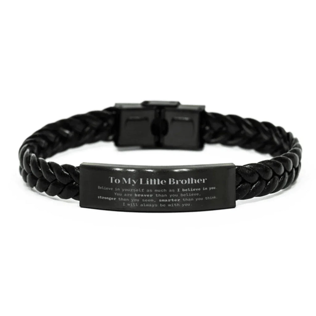 Little Brother Braided Leather Bracelet Gifts, To My Little Brother You are braver than you believe, stronger than you seem, Inspirational Gifts For Little Brother Engraved, Birthday, Christmas Gifts For Little Brother Men Women